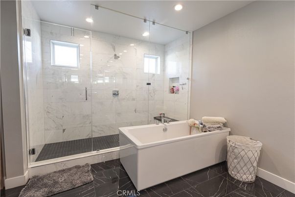 Bathroom, Glass Shower, Interior, Marble, Marble Walls, Recessed Lighting