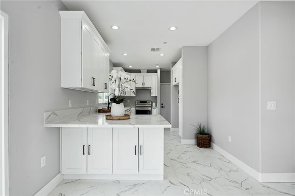Interior, Kitchen, Marble, Recessed Lighting, Stainless Steel Appliances