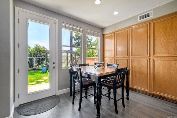 Dining room, Interior, Recessed Lighting, Wood Texture Flooring