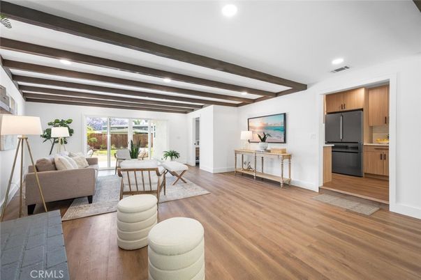 Dining room, Interior, Living room, Recessed Lighting, Wooden Beams, Wood Texture Flooring