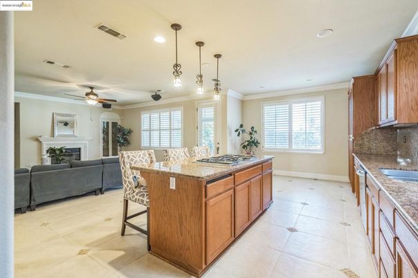 Fireplace, Interior, Kitchen, Living room, Pendant Lights, Recessed Lighting