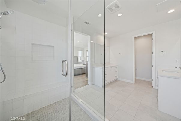 Bathroom, Dual Sink Vanities, Glass Shower, Interior, Recessed Lighting