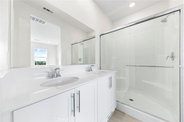 Bathroom, Dual Sink Vanities, Glass Shower, Interior, Recessed Lighting