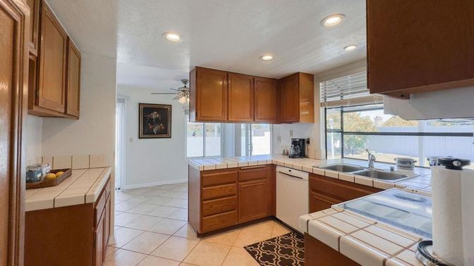 Interior, Kitchen, Recessed Lighting, Tile Countertops