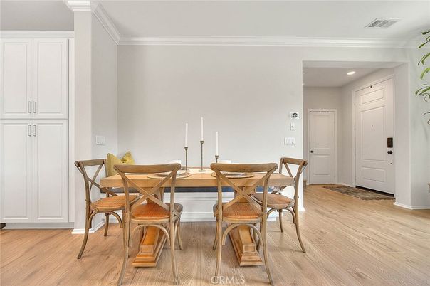 Dining room, Interior, Recessed Lighting, Wood Texture Flooring
