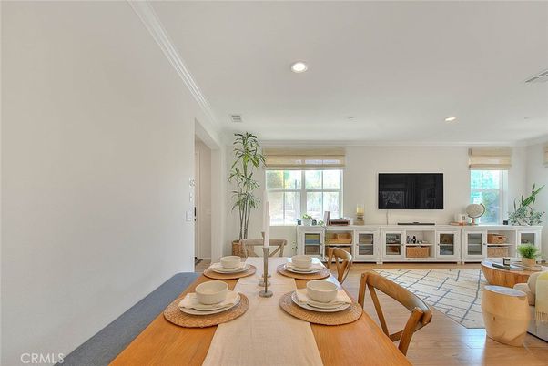 Dining room, Interior, Recessed Lighting, Wood Texture Flooring