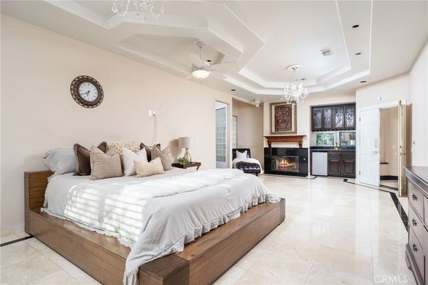 Bedroom, Chandelier, Fireplace, Interior, Recessed Lighting