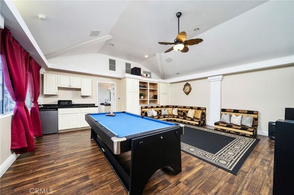Billiard Table, Game Room, Interior, Recessed Lighting, Wood Texture Flooring