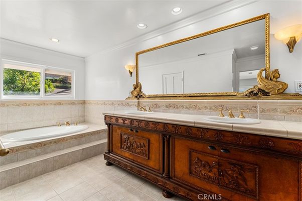 Bathroom, Dual Sink Vanities, Interior, Recessed Lighting, Tile Countertops