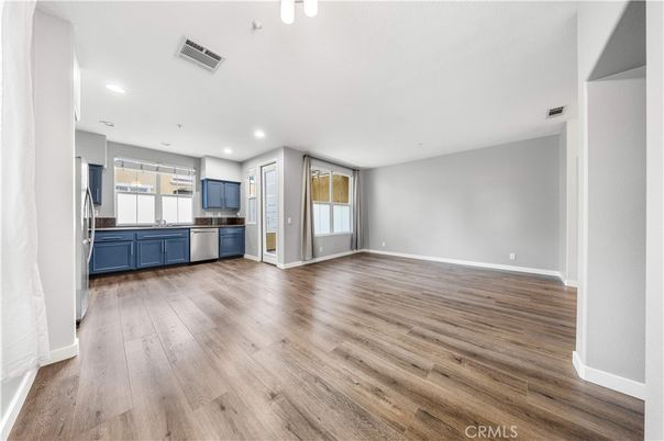 Empty room, Interior, Kitchen, Recessed Lighting, Wood Texture Flooring