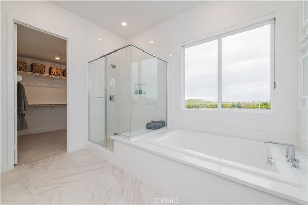 Bathroom, Glass Shower, Interior, Marble, Recessed Lighting, Walk-in Closets