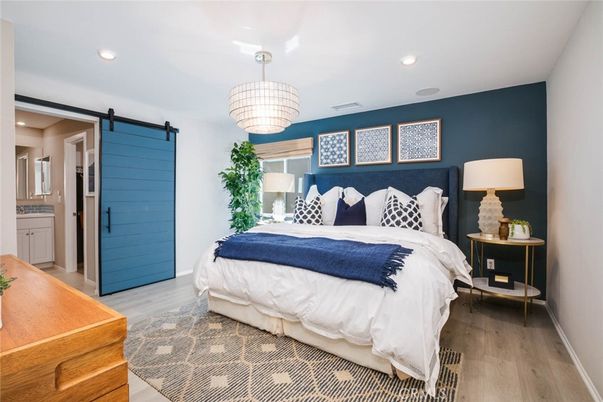 Bedroom, Interior, Recessed Lighting, Wood Texture Flooring
