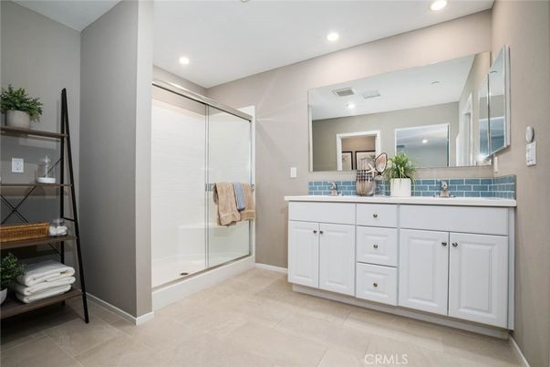 Bathroom, Dual Sink Vanities, Glass Shower, Interior, Recessed Lighting
