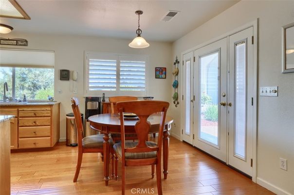Dining room, Interior, Pendant Lights, Wood Texture Flooring