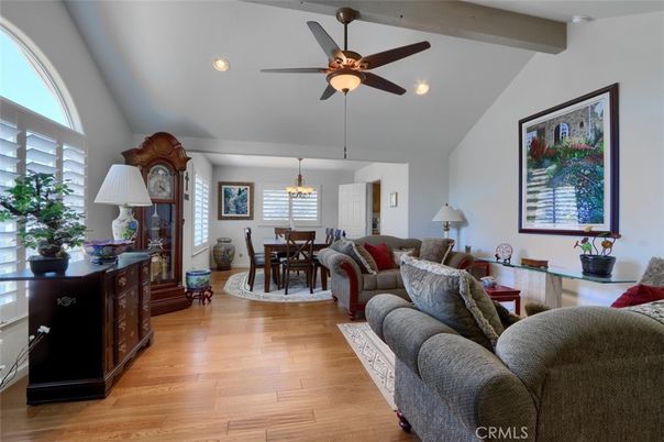 Chandelier, Dining room, Interior, Living room, Recessed Lighting, Wooden Beams, Wood Texture Flooring
