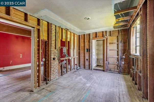 Empty room, Interior, Recessed Lighting, Stone Walls, Wood Texture Flooring, Wooden Walls