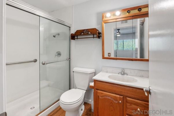 Bathroom, Glass Shower, Interior, Wood Texture Flooring