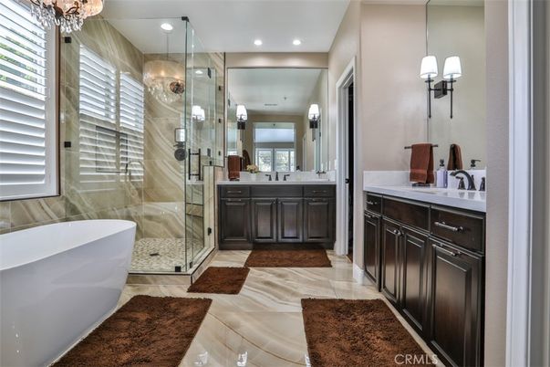Bathroom, Dual Sink Vanities, Free Standing Baths, Glass Shower, Interior, Recessed Lighting