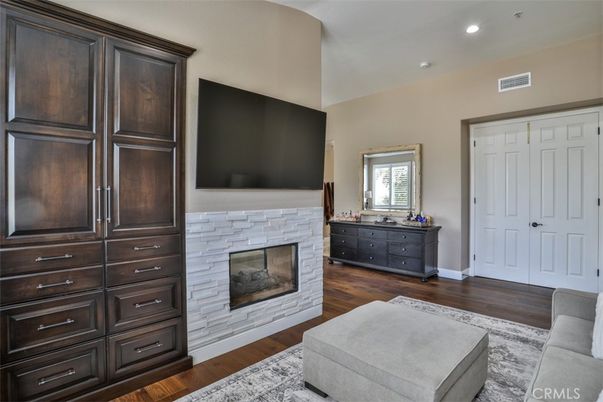 Fireplace, Interior, Recessed Lighting, Wood Texture Flooring