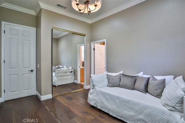 Bedroom, Chandelier, Interior, Wood Texture Flooring