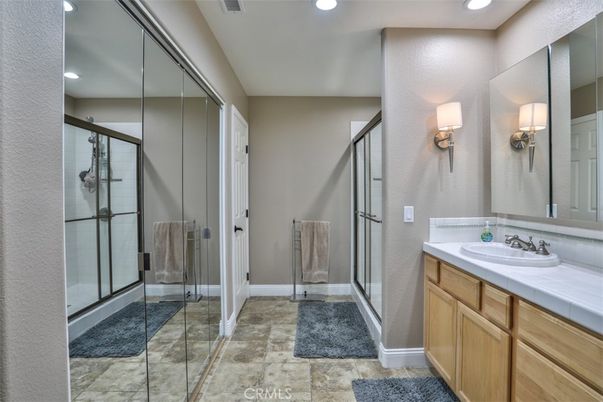 Bathroom, Glass Shower, Interior, Recessed Lighting, Tile Countertops