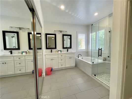 Bathroom, Dual Sink Vanities, Glass Shower, Interior, Recessed Lighting