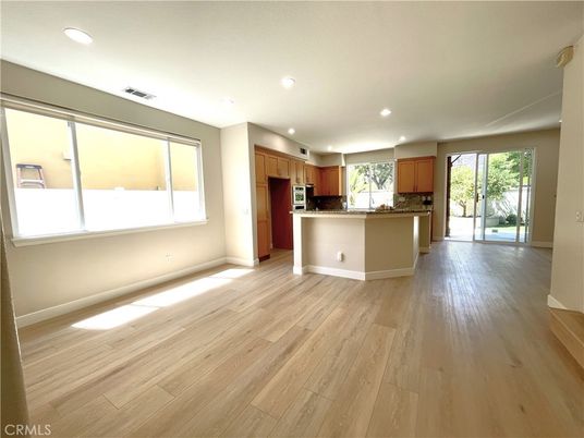 Empty room, Interior, Kitchen, Recessed Lighting, Wood Texture Flooring