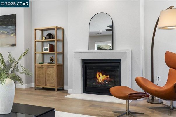 Fireplace, Interior, Recessed Lighting, Wood Texture Flooring