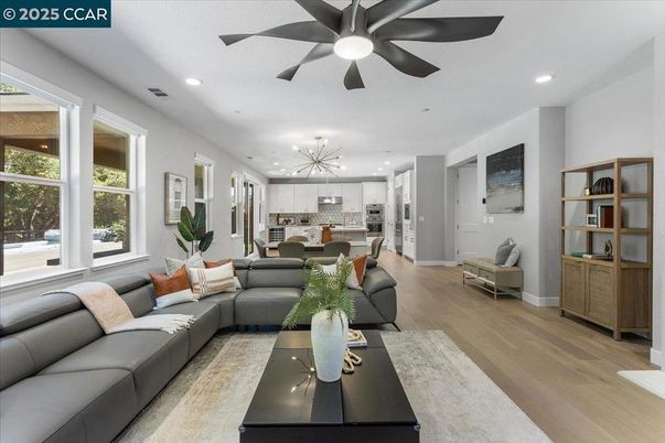 Dining room, Interior, Kitchen, Living room, Pendant Lights, Recessed Lighting, Stainless Steel Appliances, Wood Texture Flooring