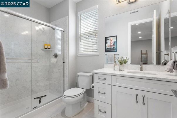 Bathroom, Glass Shower, Interior, Marble Walls, Recessed Lighting