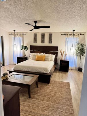 Bedroom, Interior, Pendant Lights, Wood Texture Flooring