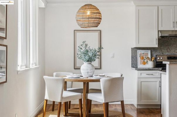 Dining room, Interior, Kitchen, Pendant Lights, Wood Texture Flooring