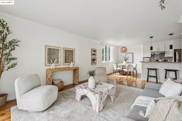 Dining room, Interior, Kitchen, Living room, Pendant Lights, Stainless Steel Appliances, Wood Texture Flooring