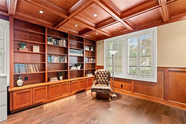 Home Office, Interior, Recessed Lighting, Wooden Beams, Wooden Ceilings, Wood Texture Flooring, Wooden Walls