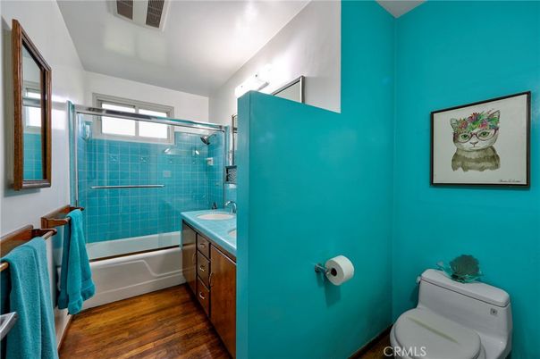 Bathroom, Glass Shower, Interior, Wood Texture Flooring