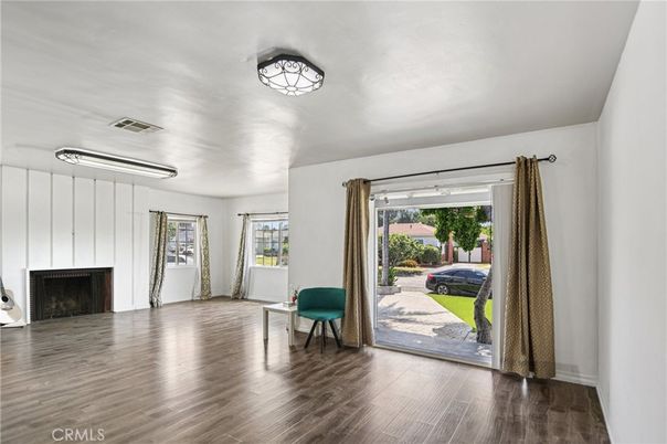 Fireplace, Interior, Pendant Lights, Wood Texture Flooring