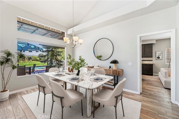 Chandelier, Dining room, Interior, Pendant Lights, Wood Texture Flooring