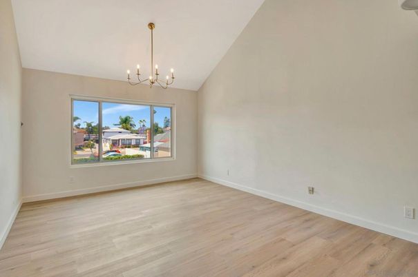 Chandelier, Empty room, Interior, Pendant Lights, Wood Texture Flooring
