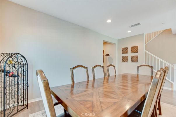 Dining room, Interior, Recessed Lighting, Wood Texture Flooring