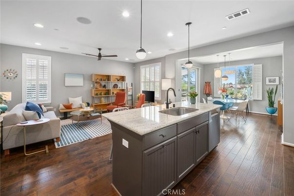 Dining room, Interior, Kitchen, Living room, Pendant Lights, Recessed Lighting, Wood Texture Flooring