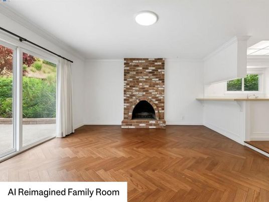 Empty room, Fireplace, Interior, Recessed Lighting, Wood Texture Flooring