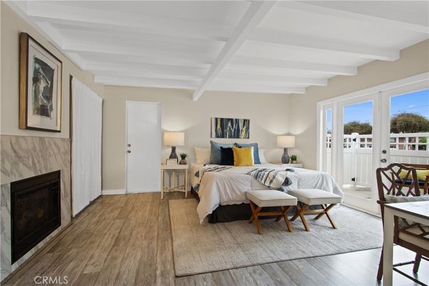 Bedroom, Fireplace, Interior, Wood Texture Flooring