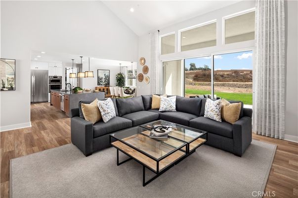 Dining room, Interior, Kitchen, Living room, Pendant Lights, Recessed Lighting, Stainless Steel Appliances, Wood Texture Flooring