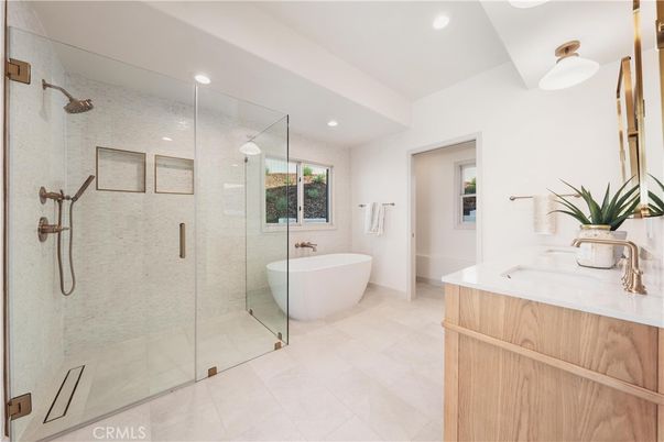 Bathroom, Dual Sink Vanities, Free Standing Baths, Glass Shower, Interior, Recessed Lighting
