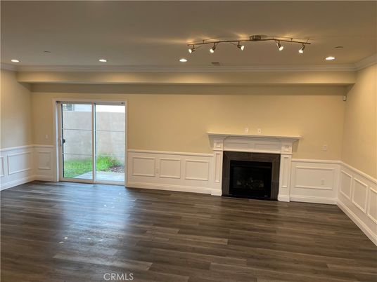 Empty room, Fireplace, Interior, Recessed Lighting, Wood Texture Flooring