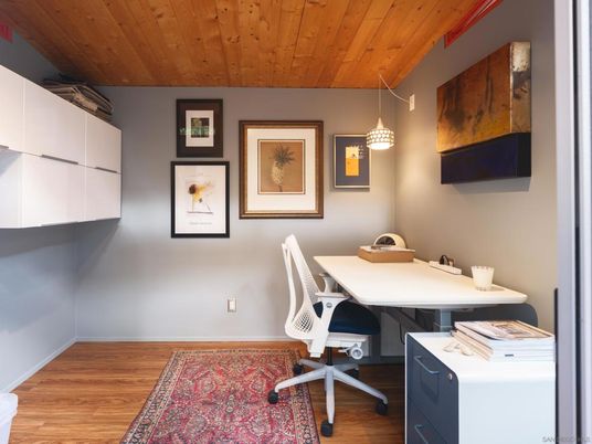 Home Office, Interior, Pendant Lights, Wooden Ceilings, Wood Texture Flooring