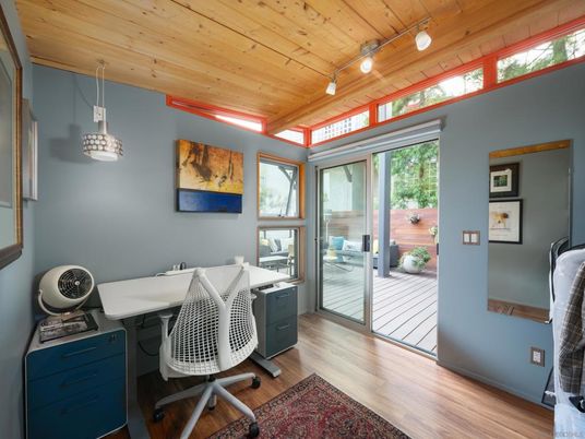 Home Office, Interior, Pendant Lights, Wooden Ceilings, Wood Texture Flooring