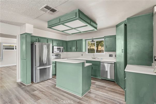 Interior, Kitchen, Stainless Steel Appliances, Wood Texture Flooring