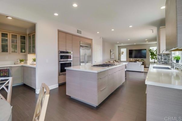 Interior, Kitchen, Living room, Recessed Lighting, Stainless Steel Appliances, Wood Texture Flooring