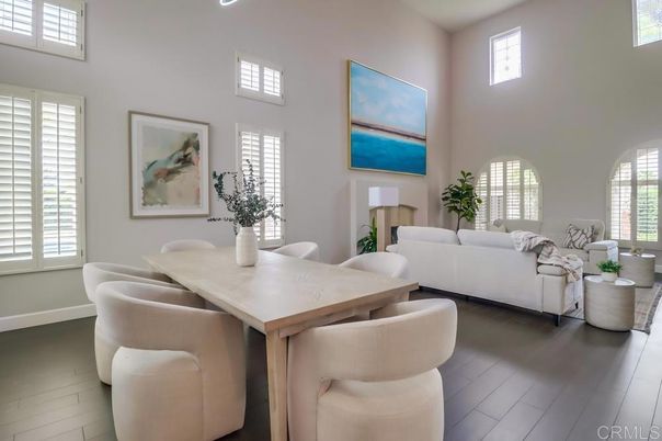 Dining room, Interior, Living room, Recessed Lighting, Wood Texture Flooring